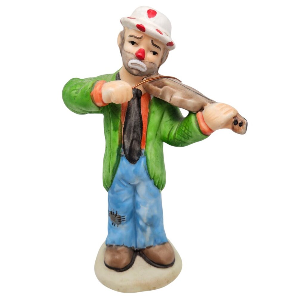 The Vintage Flambro Emmett Kelly Jr 1984 Hobo Clown Playing Violin Figurine